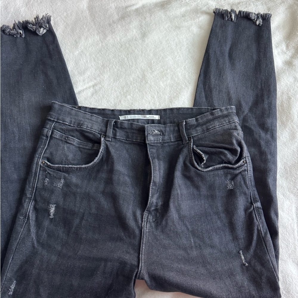 Zara Charcoal Distressed Ankle Jeans